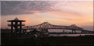 Baton Rouge Mississippi Bridge as sunset